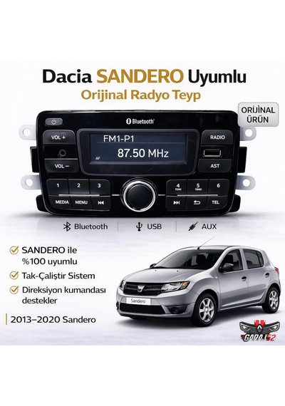 Dacia Sandero Uyumlu  Radyo Teyp Cd Siz Yeni Versiyon Beyaz Ekranlı 280128771r