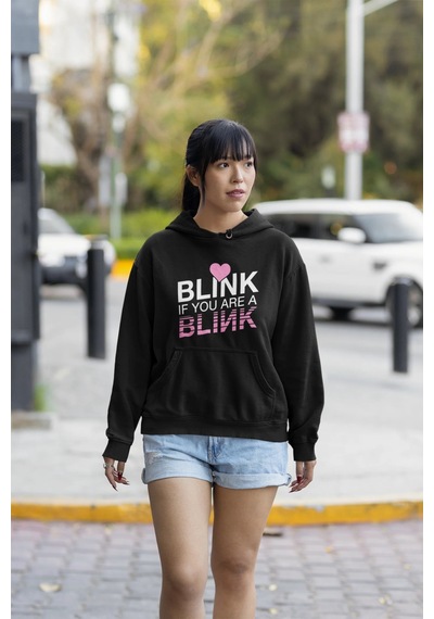 Magors Stıl-x Black Pınk Blınk Baskılı Oversıze, Pamuklu, Kapüşonlu Sweatshırt Siyah