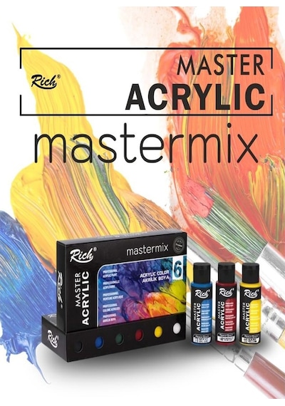 Rich Mastermix Akrilik Boya 6 Renk 60 Ml 1 Paket Ana Renkler Akrilik Boya 6 Lı Profesyonel Tuval Canvas Çok Renkli