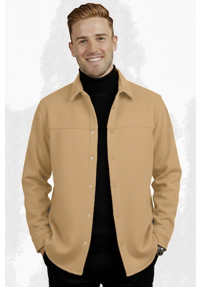 Rizzup Erkek Camel Likralı Rahat Kalıp Cepsiz Kaşe Ceket Çıt Çıtlı, Esnek Şık Model Ceket 2600760