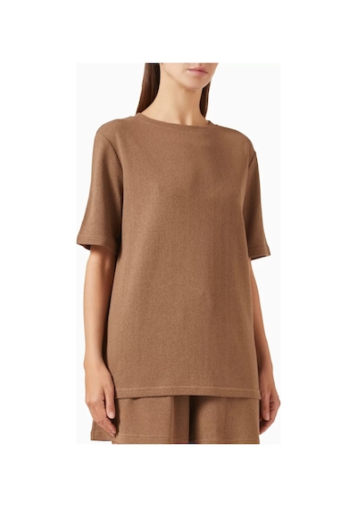 Enandı Brown Textured T-shirt, Dokulu Pamuklu Hafif Ve Nefes Alabilir Üst Kahverengi
