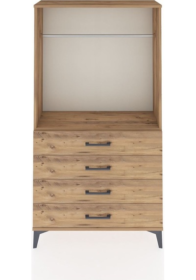 Arges Dolap Tek Raflı 4 Çekmeceli Tek Askılı 88x30x163 Çam-çam Çam