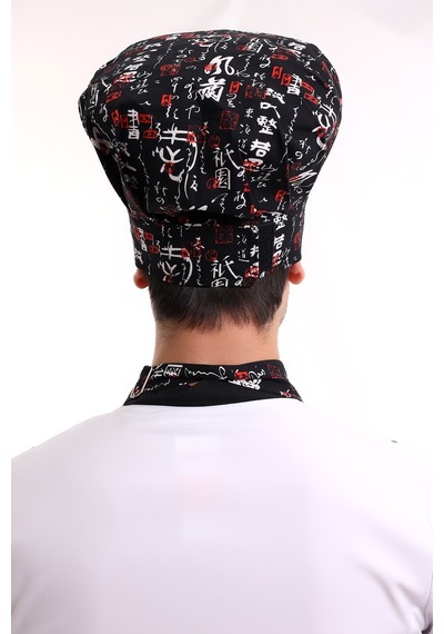 Çin Yazısı Desenli Aşçı Mantar Şapka - Unisex-Standart-Tek Parça