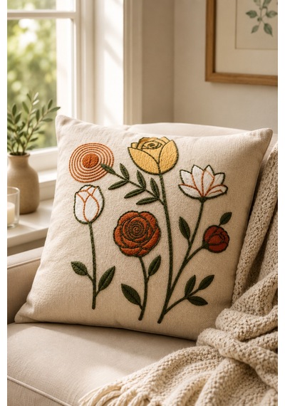 Punch Nakış Kırlent Kılıfı 2 Li 40 Cm X 40 Cm Açık Gümüş Grisi