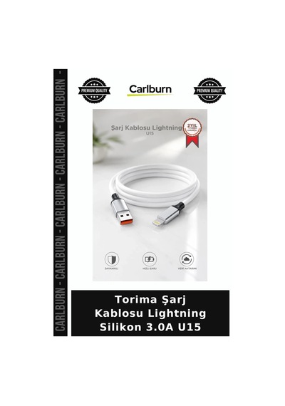 Delux Serisi Torima Şarj Kablosu Lightning Silikon 3.0a U15 Yedek Kablo Mobil Aksesuar Cep Aksesuarı Çok Renkli