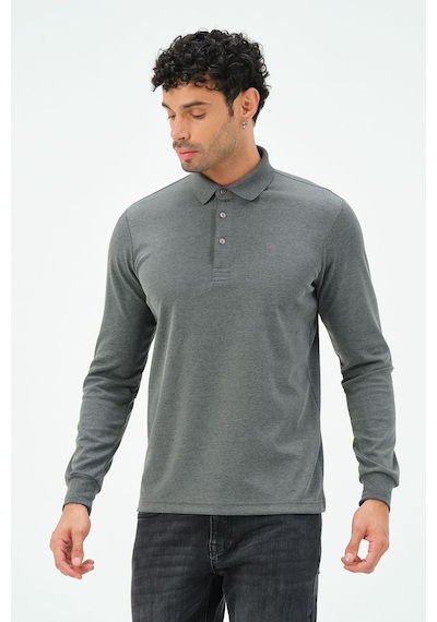 Uzun Kollu Regular Fit Erkek Polo Yaka T-shirt Gri