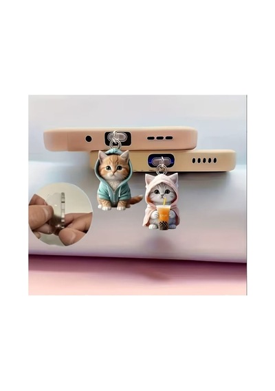 Aleylife 2d Telefon Charm Androıd Apple Uyumlu iOS Toz Koruması Sevimli Kediler