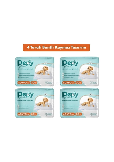 Pepy Kaydırmaz Hijyenik Tuvalet Eğitim Pedi, 60x90 Cm, 120 Adet, 4 Paket