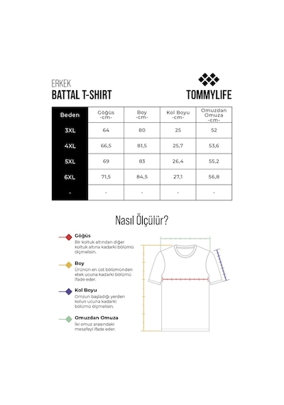 Tommylıfe Siyah Basic Kısa Kol O Yaka Büyük Beden Erkek T-shirt - 88072