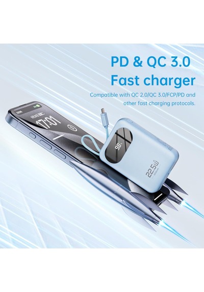 Y11 Mini Pd 22.5w 20000 Mah Dijital Ekran Göstergeli Dahili Kablolu Power Bank, Siyah Y11 Mini Pd 22.5w 20000 Mah Dijital Ekran Göstergeli Dahili Kablolu Power Bank, Siyah