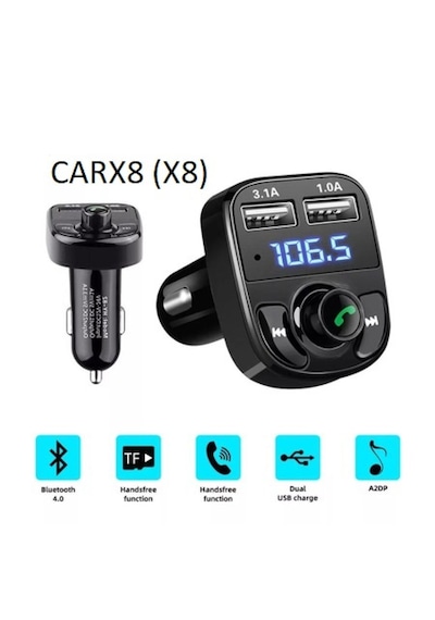 Point Carx8 Araç Kiti Fm Transmitter Bluetooth 5.0 Usb Şarj Aux Gişili Oto Müzik Çalar