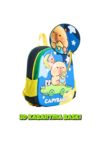 Capybara Lisanslı Çocuk Okul Sırt Çantası Eva Ön Yüzeyli Yeşil