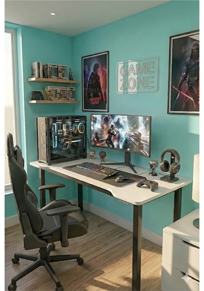 100 Beyaz Oyun Çalışma Masası Gaming Masa Ofis Masası 8100 Metal