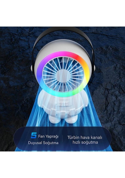 Polham 1500mah Şarjlı Rgb Işıklı Taşınabilir Süper Hızlı Serinletici Vantilatör, Masaüstü El Fanı