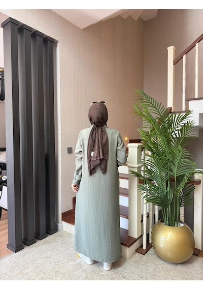 Esra Butik78 Haki Renk Büyük Beden Uyumlu Yazlık Paraşüt Kumaş Tesettür Elbise