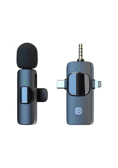 Plentiful Kablosuz Tekli Yaka Mikrofonu 3.5mm Aux Apple Uyumlu iPhone Type-c Pc Tablet Video Ses Kayıt Vlog Usb C Ve Amfi Siyah