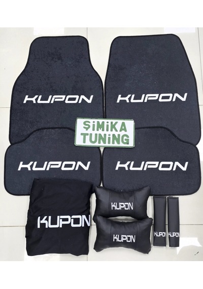 Kupon Siyah Kaymaz Taban Dekoratif Oto Halı Paspas Ve Likralı Servis Kılıfı Ön Ve Arka 4parça Takım 1 Takım