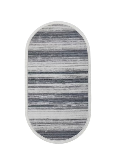 Halı Gri 9026 Cool Yıkanabilir Saçaklı Oval Kesme Ince Yolluk Kilim Salon Halısı Modeli