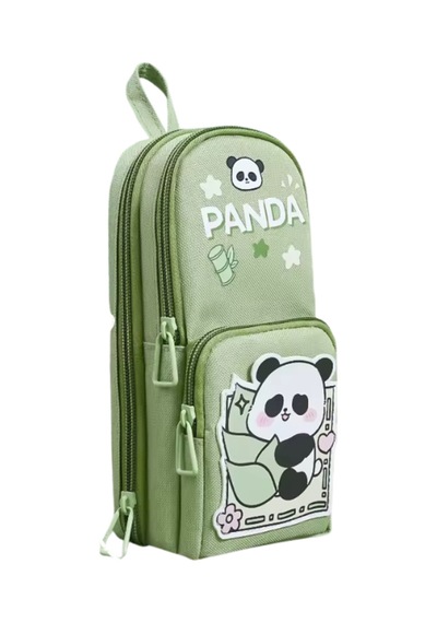 Panda Baskılı Kalem Çantası Yeşil Kalem Kutu Yeşil
