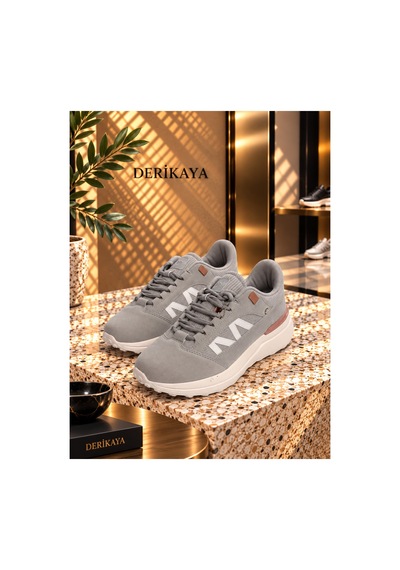 Derikaya Kadın Gri Bağcıklı Düz Taban Rahat Günlük Sneaker Ayakkabı