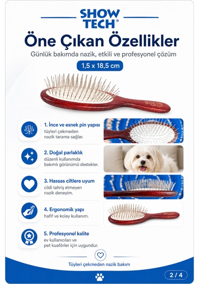 Showtech Maxi Pin Brush Kedi Ve Köpekler İçin Hassas Tarama Fırçası 1,5 X 18,5 Cm