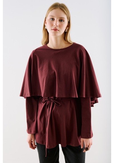 Manuka Pelerin Tarz Kemerli Tunik Bordo Aw26tnk00003-26