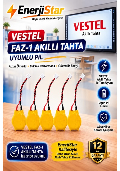 Vestel Etkileşimli Faz-1 Akıllı Tahta Cr2032 Kablolu Soketli Bios Pili 5 Adet