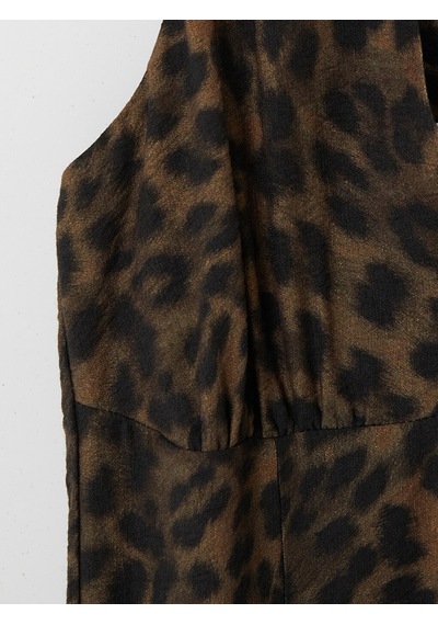 Lcw Vision Kahverengi Halter Yaka Leopar Desenli A Kesim Elbise