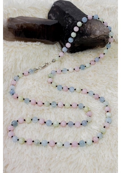 Morganit Taşı Kolye Beyaz - Siyah