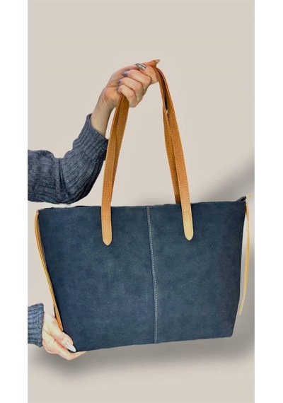 Lovelystore Kadın Süet Geniş Hacimli Fermuarlı Günlük Tote Model Büyük Boy 40x28 Lacivert