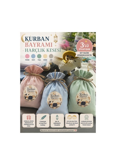 Kurban Bayramı Harçlık Kesesi Çocuklara Özel Bayram Hediyelik Kese Mavi