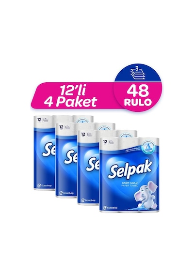 Selpak Süper Emici Rulo Kağıt Havlu 12'li 4 Paket