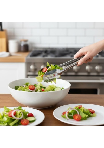 Paslanmaz Çelik Salata Ve Servis Maşası 21 Cm Çok Amaçlı Yemek, Makarna Ve Salata Servis Pens