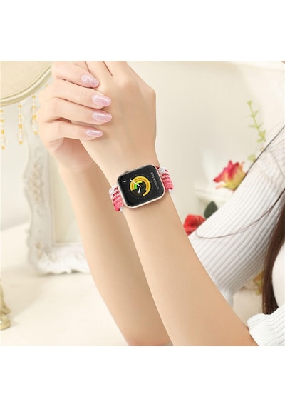 Wozlo Apple Uyumlu  Watch 1 2 3 4 5 6 7 8 Se Ultra Solo Loop Esnek Örgü Tokalı Kordon 42/44/45/49mm - Pembe