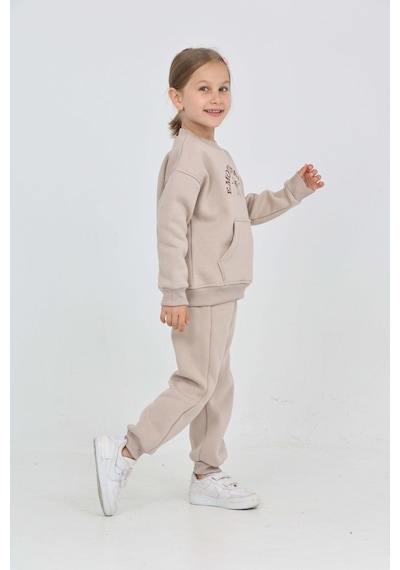 Toontoy Kids Toontoy Kız Çocuk Fiyonk Nakışlı Eşofman Takım Bej