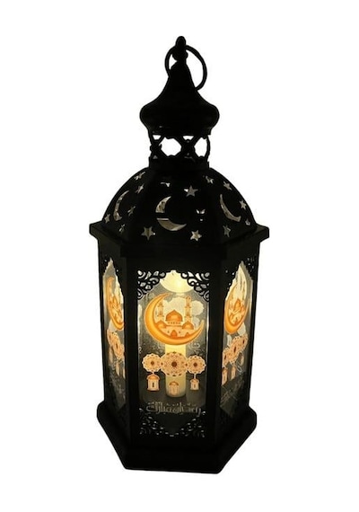 43 Cm Ramazan Ledli Siyah Model Tek Mumlu Lüks Fener - Pil Dahil Dekoratif Ramazan Feneri Diğer