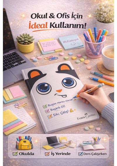 Kedi Desenli A4 Çizgili Defter 80 Yaprak 1 Adet Mavi Gözlü Kedi Tasarım