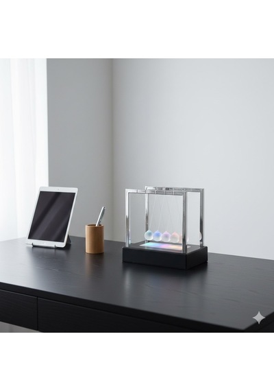 Stres Azaltıcı Ofis Masa Dekoru 5 Toplu Renkli Led Işıklı Newton Denge Topları Dekoratif Hediye