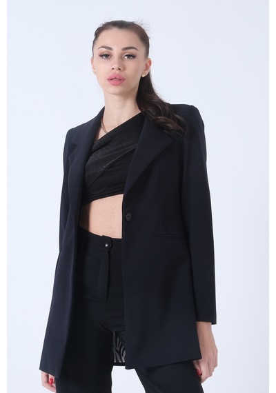 Feminist Lacivert Zebra Astar Detaylı Krep Blazer Ceket 01051201.02 Lacivert