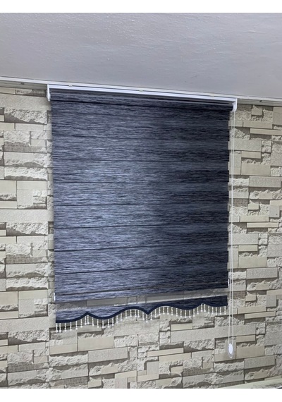 Antrasit Gri Renk Bambu Zebra Perde (Etek Boncuklu)