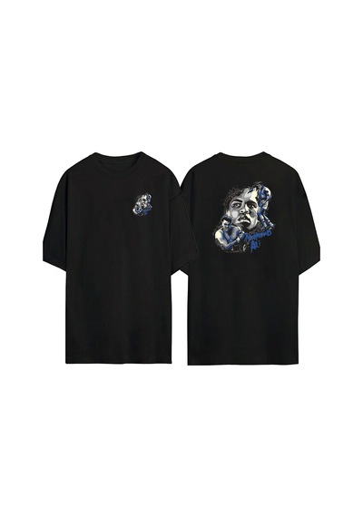 Thewert Unisex Muhammed Ali Yüzü Ön Arka Baskılı Sıyah Oversize T-shirt Siyah