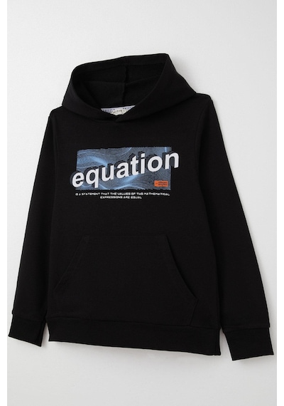 Breeze Erkek Çocuk Sweatshirt Yazı Baskılı Kanguru Cepli Kapüşonlu 8-14 Yaş, Siyah Siyah