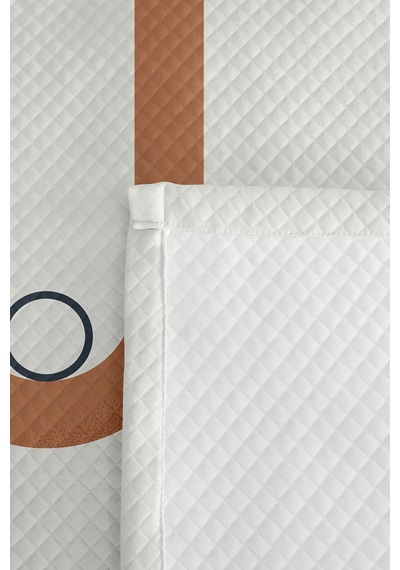Minimal Bej Geometrik Genç Odası Tek Kişilik Pike Takımı - Ekru Antrasit 160x220 Cm Yatak Örtüsü Gölge Doku Örtüsü