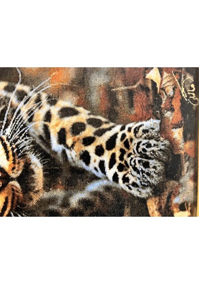 İran El Dokuma Tablo Halı Avcı Leopar Figürlü 44x76 Cm Leopard
