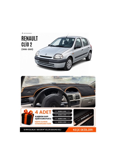 Renault Clio 2 Ekranlı 1998-2001 Uyumlu Torpido Örtüsü, Torpido Kılıfı - Siyah Kahverengi
