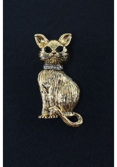Göz Kamaştıran Gold Renkli Kedi Broş Uniseks Erkek Kadın Taşlı Kedili Yaka İğnesi Broş. Çok renkli