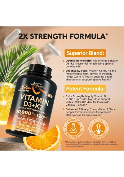 D3 10,000 Iu & K2 120 Mcg With Magnesium, Zinc & Vitamins 120 Capsules