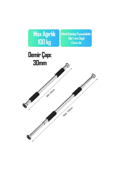 Kapı Barfiksi Süngerli Krom Koridor Barfix Aleti Demiri Şınav Çubuğu Chin Up Pull Up Demiri 62-100cm