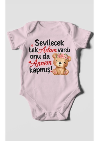 Morivokids Anneye Özel Kısa Kollu Bebek Body %100 Pamuk Zbn271-kk Bebe Pembe