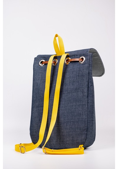 Fabric Craft Bag Sırt Çantası Kot Kumaş Çiçek Nakışlı Büzgülü Kot